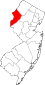 Hartă a statului New Jersey indicând comitatul Warren