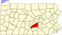 Harta statului Pennsylvania indicând comitatul Perry
