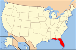 Kort over USA med Florida markeret