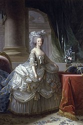 Koningin Marie Antoinette (Élisabeth Vigée, 1783). De Franse hofmode van de 18e eeuw kopieerde het Spaanse silhouet.