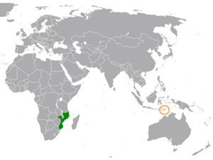 Mapa indicando localização de Moçambique e de Timor-Leste.