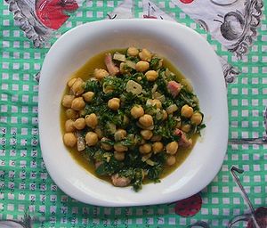 English: Chick pea and Silene vulgaris stew. (...