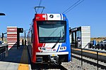 En S70-spårvagn på TRAX Light Rail i Salt Lake City i USA