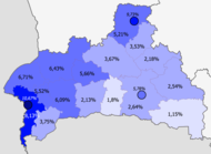 Рускія ў вобласці     >10%     8–10%     5–8%     2–5%     <2%