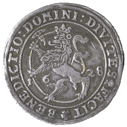 A 1628 rigsdaler with the lion of the Norwegian Coat of Arms on the reverse, the obverse showing Christian IV. Speciedaler.gif