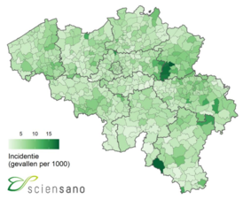 Карта Бельгии в разрезе количества заражённых