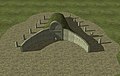 Model 3D de la tipologia de tomba dels gegants en forma d'exedra amb arc de cintra.
