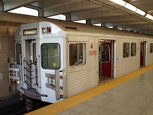 A TTC subway train at Warden station.