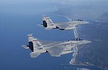 Two F-15s over the coast of Oregon Two F-15 jets over the Oregon Coast in 2003.jpg