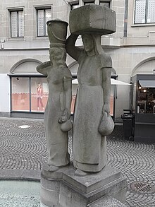 Wilhelm Meier (1880–1971) Bildhauer. Zwei Marktfrauen, 1941. Rösslitor, St. Gallen