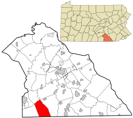 Location of Manheim Township in York County, Pennsylvania (left) and of York County in Pennsylvania (right)