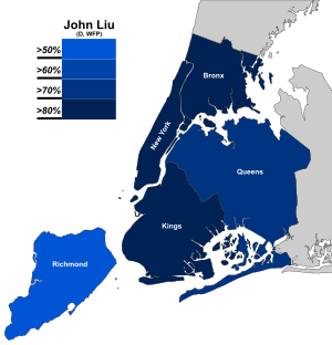2009 New York City Comptroller election - Results by borough.svg