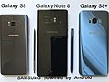 Le Galaxy Note 8 avec le Galaxy S8 et le Galaxy S8+ (vue arrière)