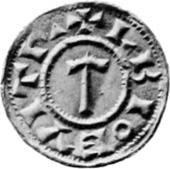 Black and white photo of an Anglo-Scandinavian coin