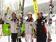 Joachim Puchner, rechts im Bild neben Mario Matt und Hannes Reichelt (Lackenhof 2009)