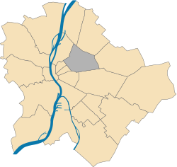 Расположение района XIV в Будапеште (показано серым цветом)