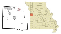 鮑德溫帕克在卡斯縣及密蘇里州的位置（以紅色標示）