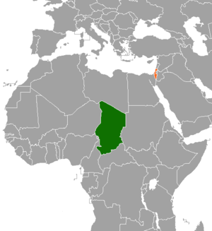 Mapa indicando localização do Chade e de Israel.