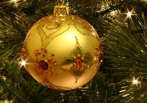 A bauble on a Christmas tree.