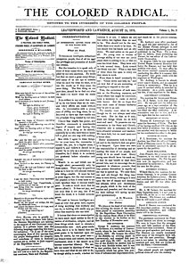 Front page of the first issue of the Colored Radical