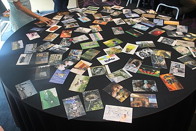 A table of thank you cards from different participants