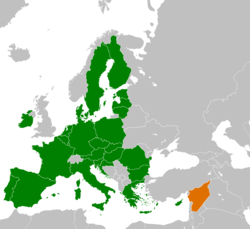 Карта с указанием местоположения Европейского Союза и Сирии