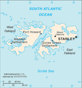 Položaj Stanley na karti Falklanda