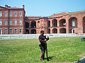 Courtyard and reenactor.