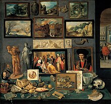 Frans Francken the Younger, Preziosenwand (Wall of Treasures), 1636. Kunsthistorischesmuseum, Vienna. This type of painting was one of the distinctly Flemish innovations that developed during the early 17th century. Frans Francken d. J. 009.jpg