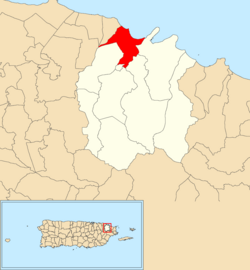 Location of Herreras within the municipality of Río Grande shown in red