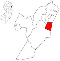 Letak Hoboken di Hudson County. Inset: Letak Hudson County di Negara Bagian New Jersey.