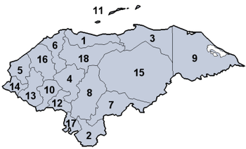 The departmental divisions of Honduras HondurasDivisions.png