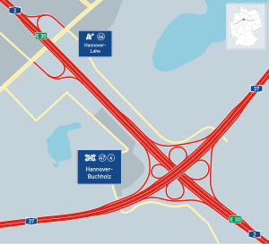 Übersichtskarte Autobahnkreuz Hannover-Buchholz