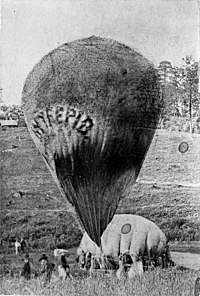 Intrepid being cross-inflated from Constitution in a mad-dash attempt to get the larger balloon in the air to overlook the imminent Battle of Fair Oaks. Intrepid balloon.jpg