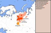 Aire de diffusion de l'oudmourte au sein des langues permiennes.