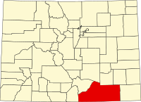 Map of Kolorado highlighting Las Animas County