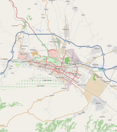 Mapa konturowa Skopje, w centrum znajduje się punkt z opisem „meczet Mustafy Paszy”