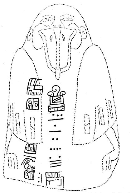 Fig. 73. The Initial Series on the Tuxtla Statuette, the oldest Initial Series known (in the early part of Cycle 8).