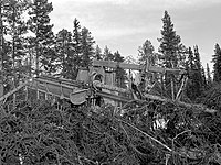 Lesní stroj Pika-50 během kácení Metsähallitus, Savukoski, 1972