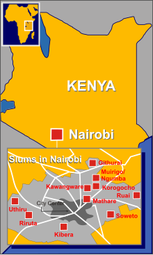 Map of locations of slum in Nairobi