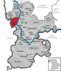 Läget för Obernburg am Main i Landkreis Miltenberg