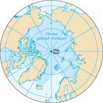 Projection cartographique illustrant l’océan Arctique et le pôle Nord.