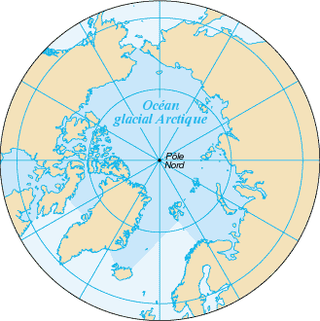 Projection cartographique illustrant l’océan Arctique et le pôle Nord.