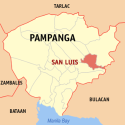 Mapa ng Pampanga na nagpapakita sa lokasyon ng San Luis.