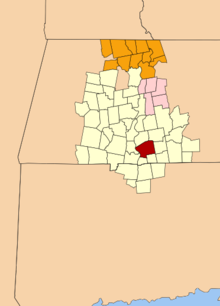 Springfield, MA Metropolitan NECTA shown in cream color, with Springfield highlighted in red. The adjacent NECTAs of Amherst (pink) and Greenfield (orange) are also shown. Pioneer Valley.png