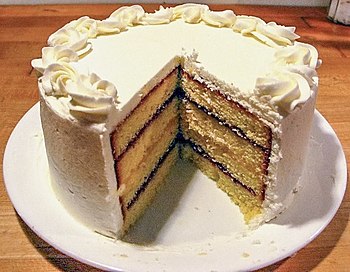 English: A layered pound cake, with alternatin...