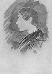 Charcoal sketch of a left-facing young man with cropped black hair.