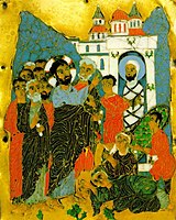 Воскрешение Лазаря, грузинская перегородчатая эмаль, XII век
