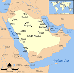 サウジアラビア内のブライダフ（Buraydah）の位置の位置図