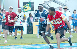 Young (8) and Michael Irvin (88) playing in the ESPN Pro Bowl Skills Challenge in 2006 Steve Young and Michael Irvin.jpg